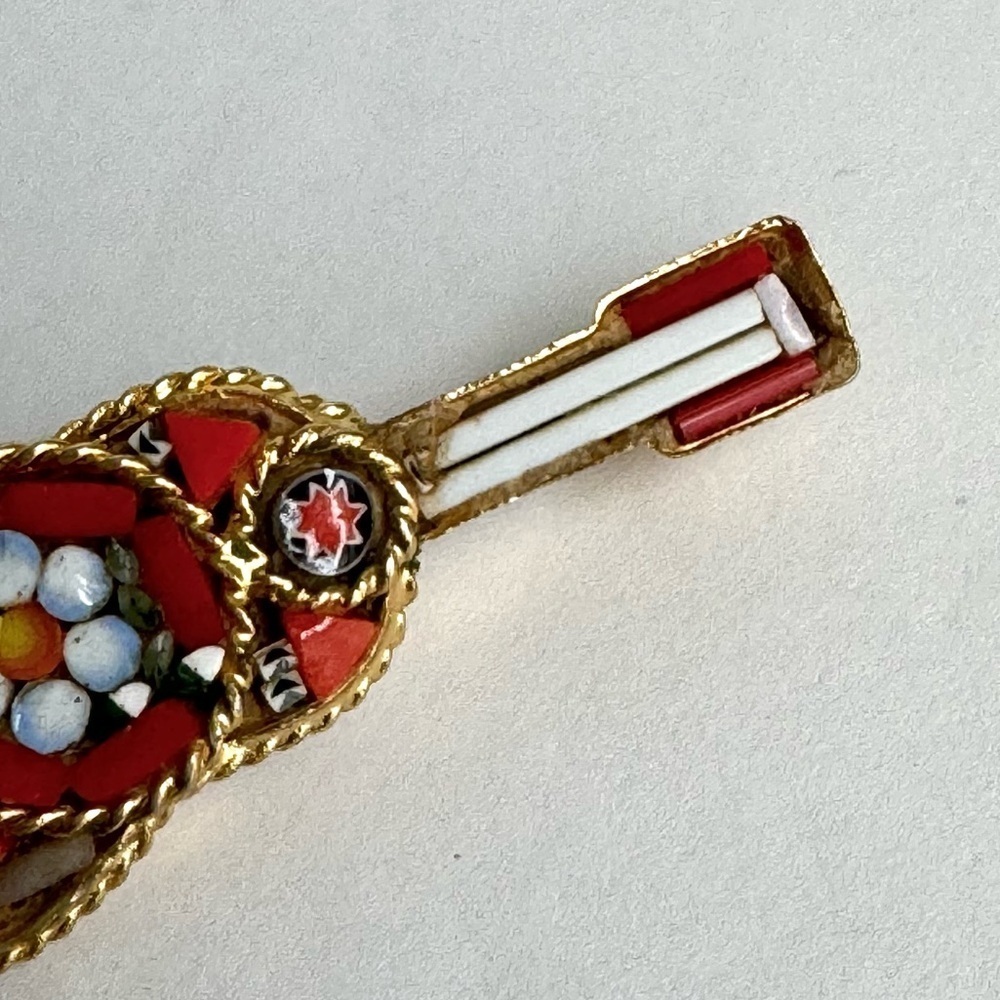 Vintage Micro Mosaic Guitar Brooch Mandolin Instrument Pin Italy Italian Glass - Picture 6 of 9